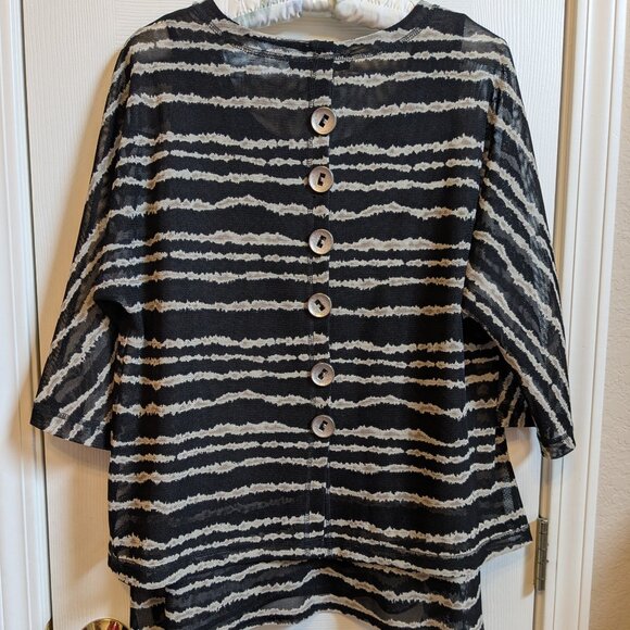 Ali Miles Black Gray 2-Layer Mesh Wearable Art Blouse Shirt Pullover Top - Picture 13 of 14